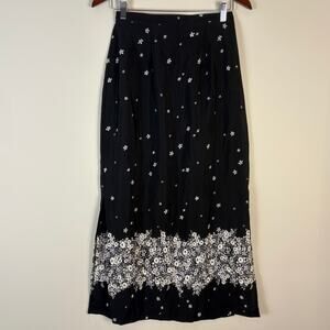 Black Floral Maxi Skirt Vintage Rikki J New York Size Medium Whimsygoth